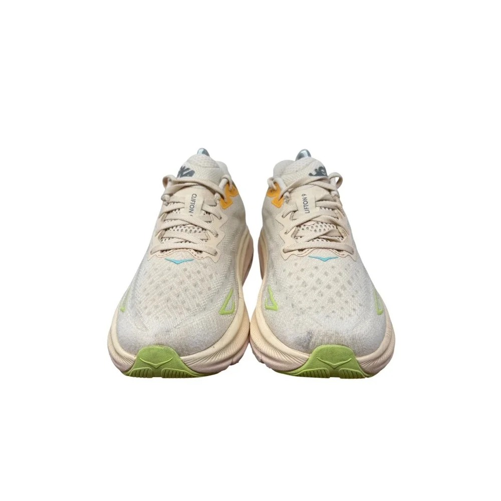 Hoka Clifton 9 Running Shoes Womens 8.5 Vanilla Sea Glass Mesh 1127896 VLS
